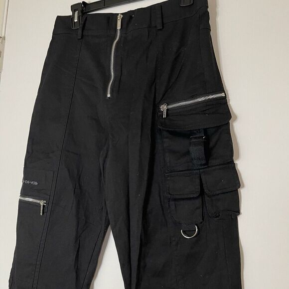 Maniere de Voir black cargo zippered tapered goth punk pants size UK 10 US 8 - Picture 3 of 7